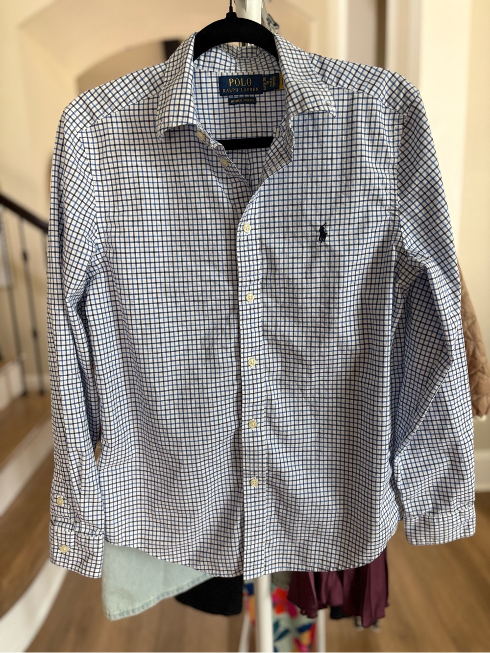 Ralph Lauren Boy’s (XL 18-20) White and Blue Windowpane Button-Down Shirt